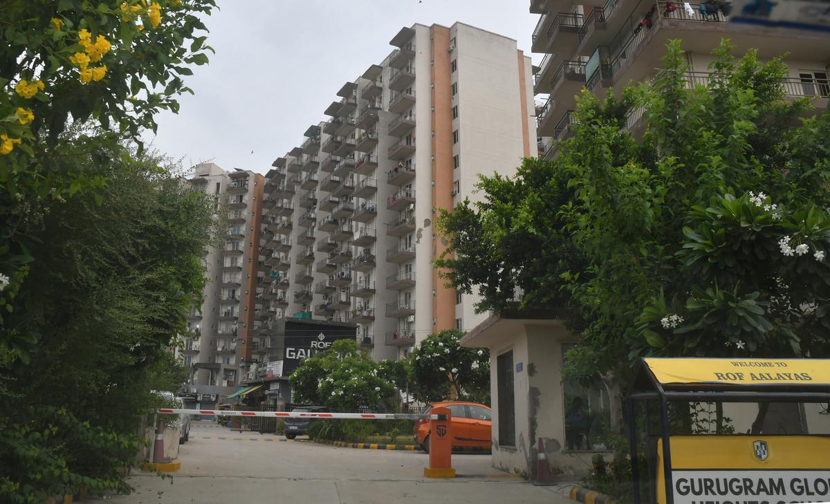 The apartment building where the couple lived in Gurugram. 