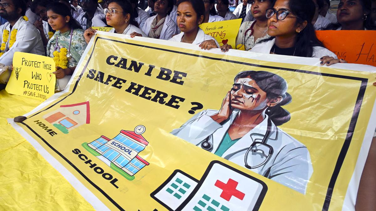 Kolkata doctor rape and murder: junior doctors, medical students stage protest at Gandhi statue in Visakhapatnam