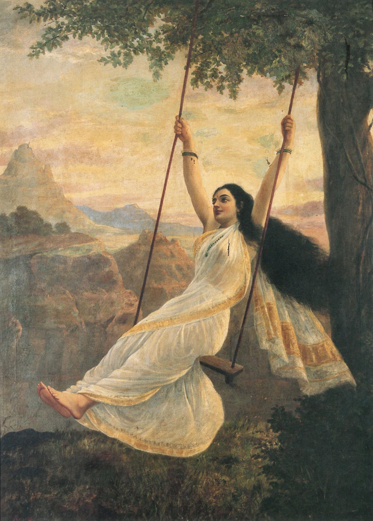 Mohini on A Swing by Raja Ravi Varma