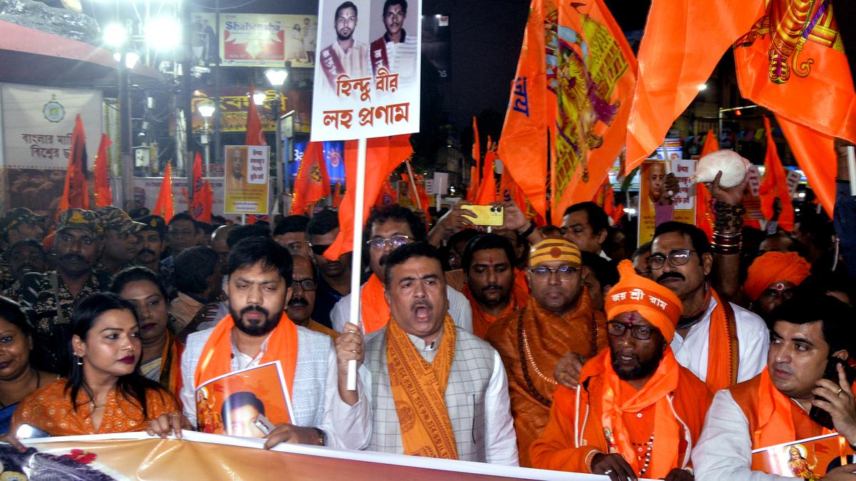 BJP leaders, Hindutva groups intensify Kolkata protests against Bangladesh, calling for economic blockade