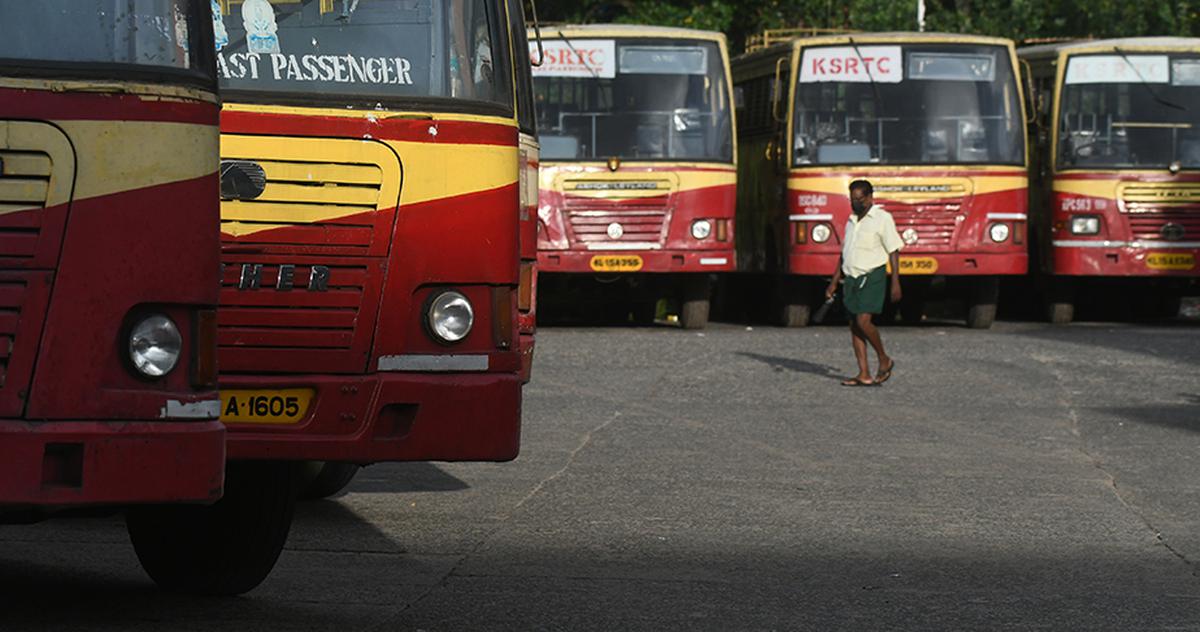 KSRTC buses parked at Ernakulam bus stand following a strike by KSRTC unions