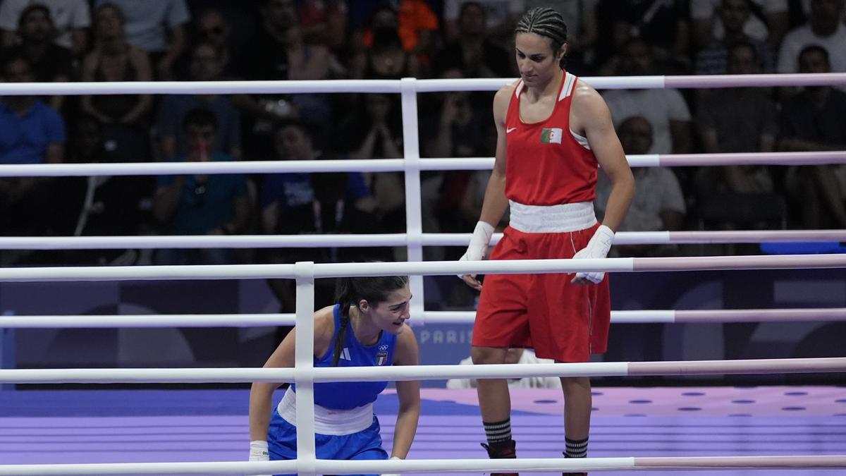 Imene Khelif, Algeria boxer who had gender test issue, wins first Olympic fight when opponent quits after just 46 seconds