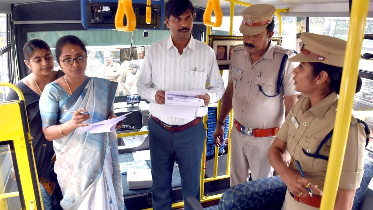 1,096 school vehicles undergo annual inspection in Erode