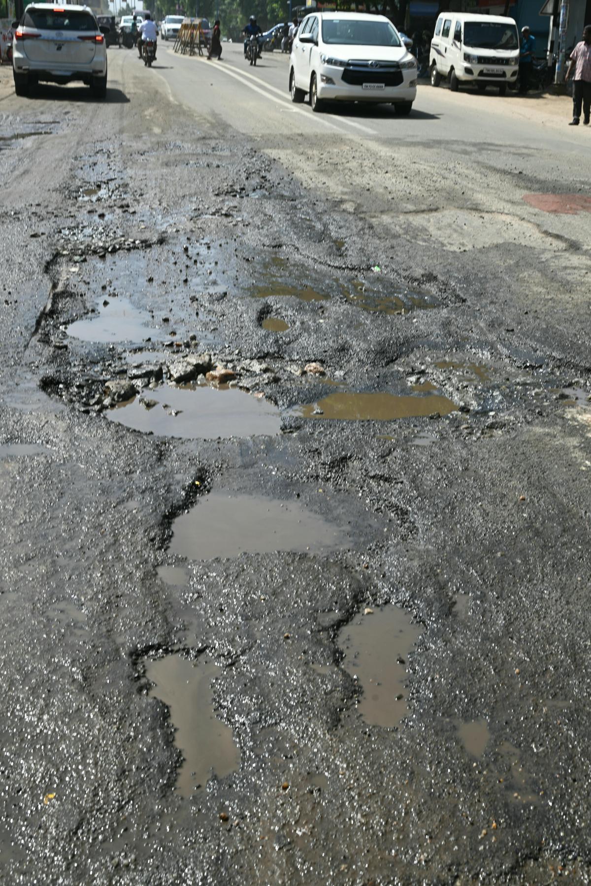 The bad condition of Palayamkottai Road in Thoothukudi.