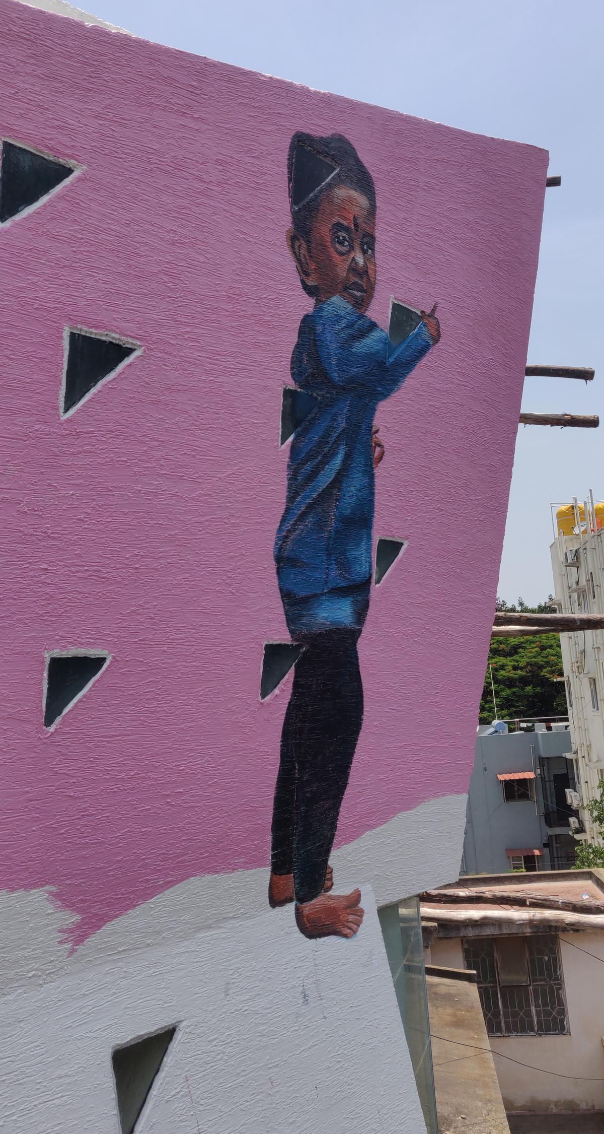 The work by artist and muralist Girija Hariharan at the Bengaluru-based alternative art space Lahe Lahe.