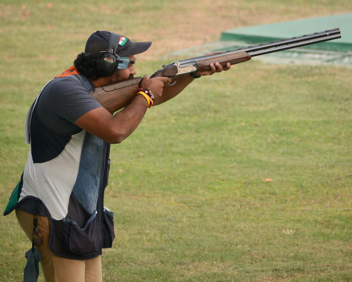 Prithviraj Tondaiman in action during the National shooting championship, in New Delhi on December 20, 2018. 