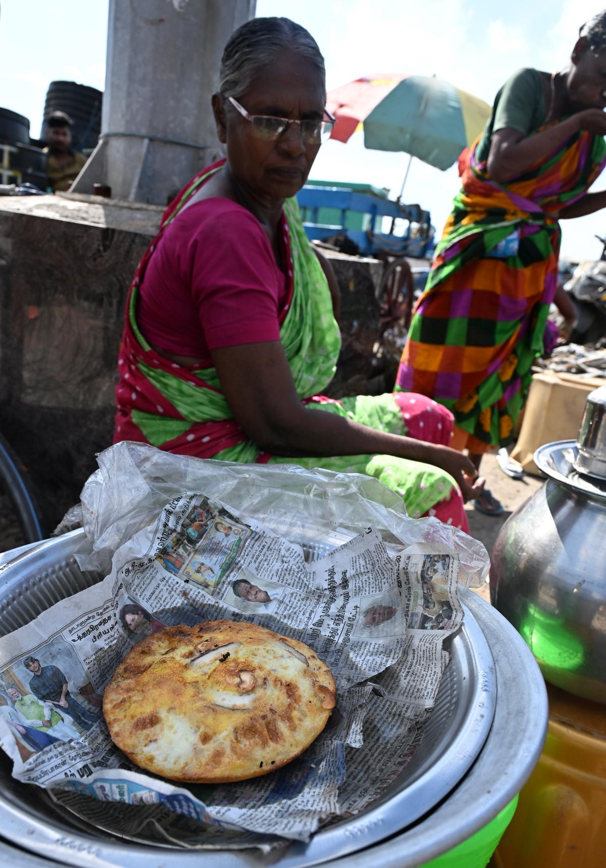 CHENNAI, TAMIL NADU, 21/08/2024 : Kasimedu’s version of a pizza is ‘atlappam’. Photo : B. Jothi Ramalingam / The Hindu