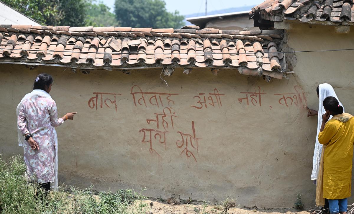 Slogans against Child Marriage in Mubarakpur Village, in Chandauli District, by girls who resisted it.