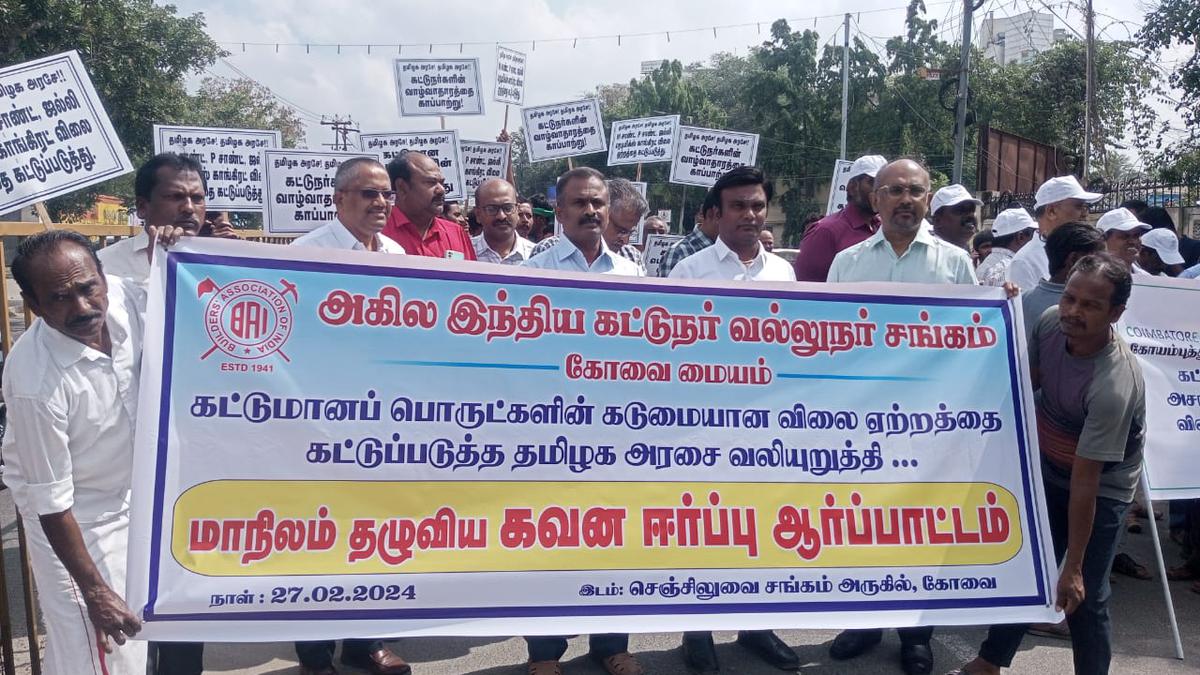 Builders in Coimbatore protest against hike in blue metal, M-sand prices