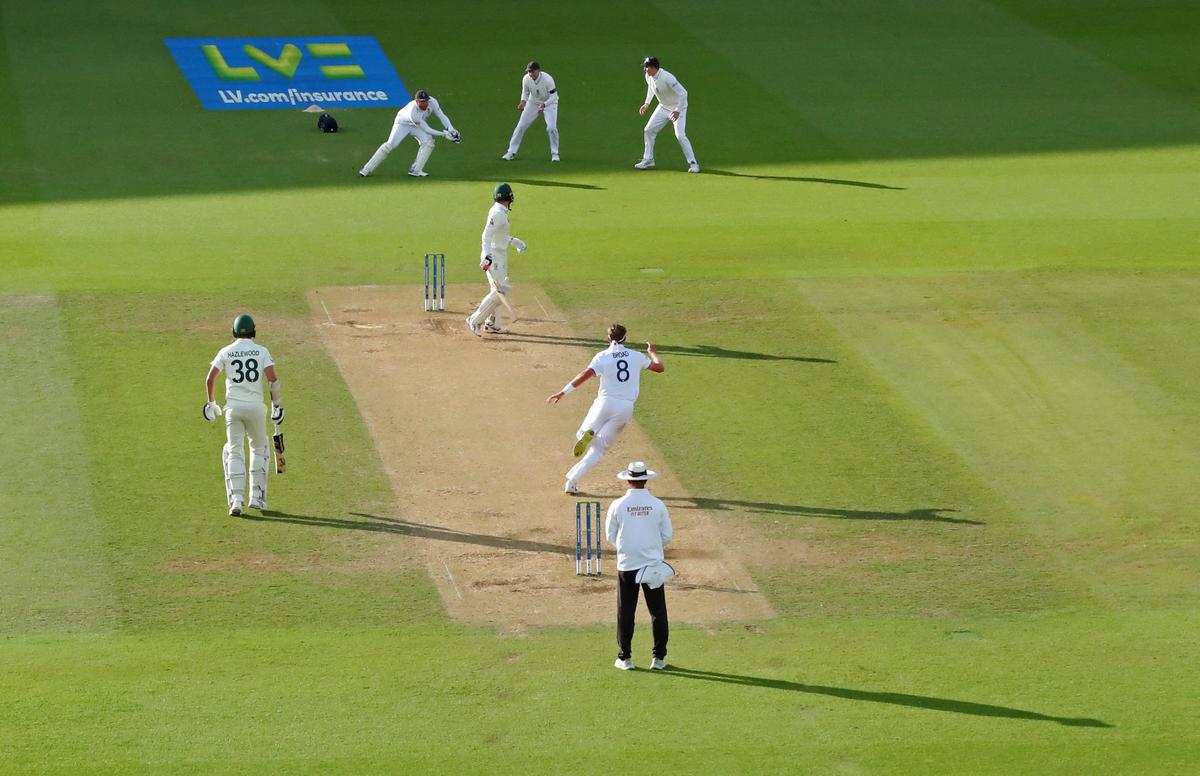 Jonny Bairstow takes a catch to dismiss Australia’s Alex Carey off the bowling of Stuart Broad. 