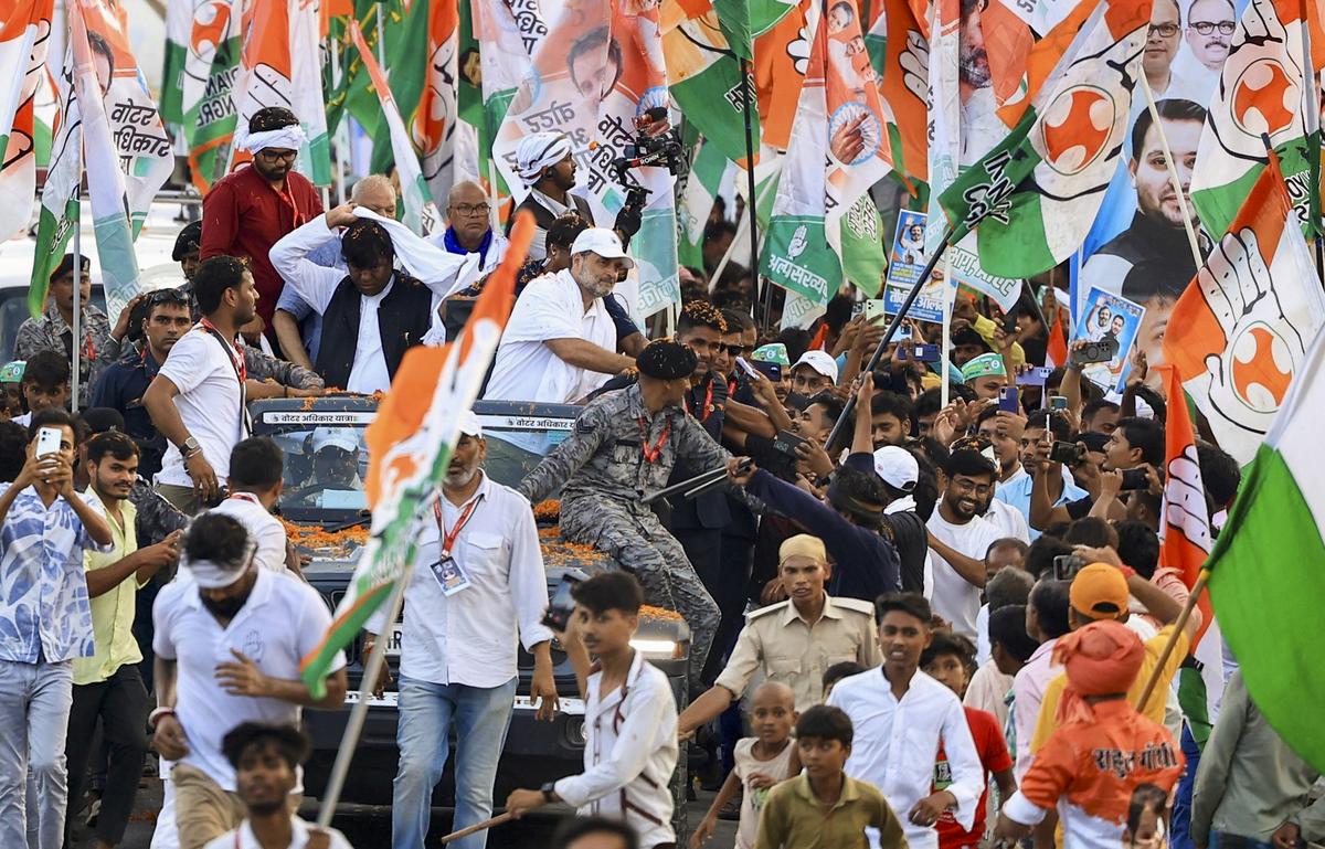 Congress leader Rahul Gandhi during the ‘Voter Adhikar Yatra’ in Bihar on August 23, 2025. Congress leader Rahul Gandhi during the ‘Voter Adhikar Yatra’ in Bihar on August 23, 2025.