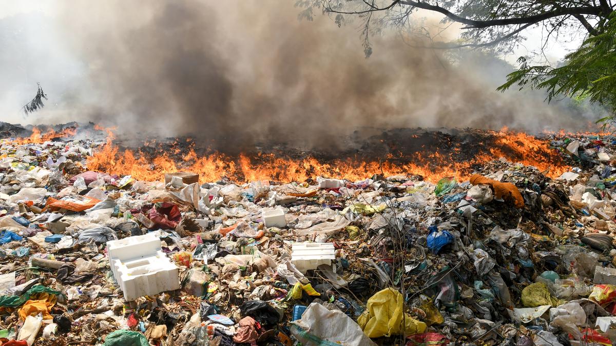 Garbage dump up in flames in Achampathu The Hindu