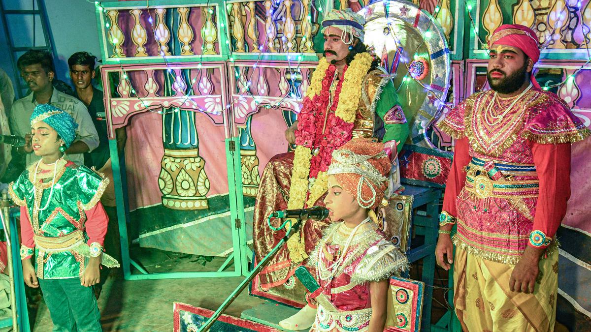 An all-male drama troupe performs epic dramas to celebrate Vaikunta Ekadasi in village near Thanjavur