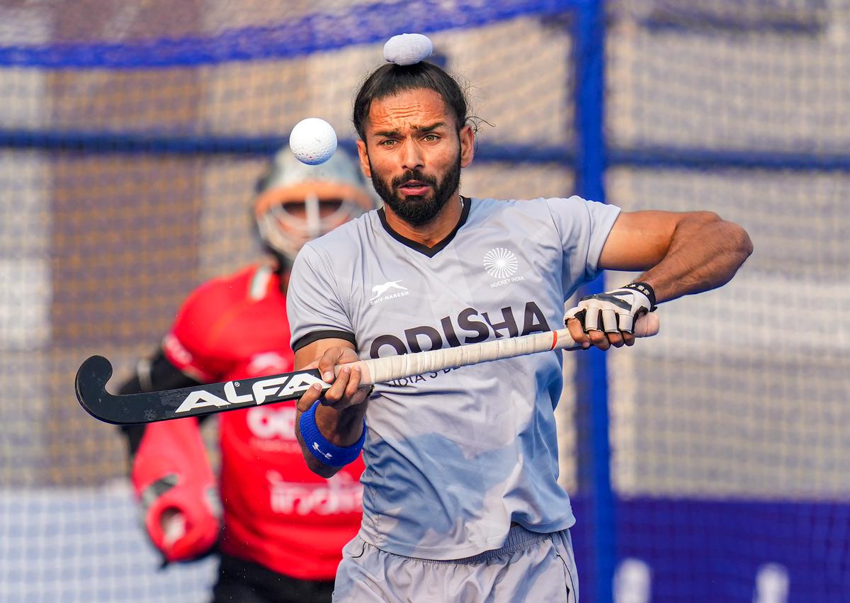 Akashdeep Singh during a training session Wales at the FIH Odisha Hockey Men’s World Cup 2023 at the Kalinga Hockey Stadium in Bhubaneswar, on January 17, 2023. 