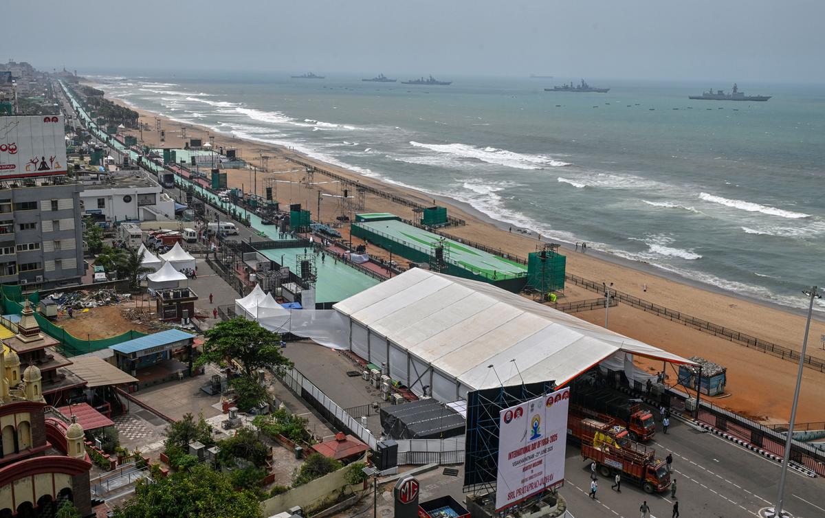 The main venue of Saturday’s International Yoga Day event, RK Beach in Visakhapatnam. The main venue of Saturday’s International Yoga Day event, RK Beach in Visakhapatnam.