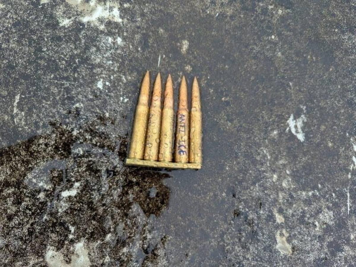 One of the unspent shell casings recovered with engraving “ANTI ICE” and posted by FBI Director Kash Patel via X, at a shooting in a location given as Dallas, Texas ICE facility, U.S., in this image released on September 24, 2025.