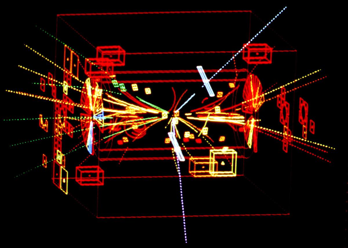 Partícula Z0, como vio el experimento UA1 el 30 de abril de 1983.