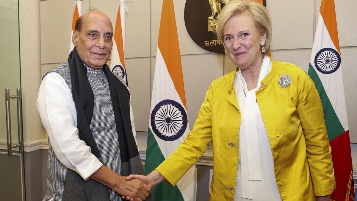 Union Defence Minister Rajnath Singh meets Princess Astrid of Belgium