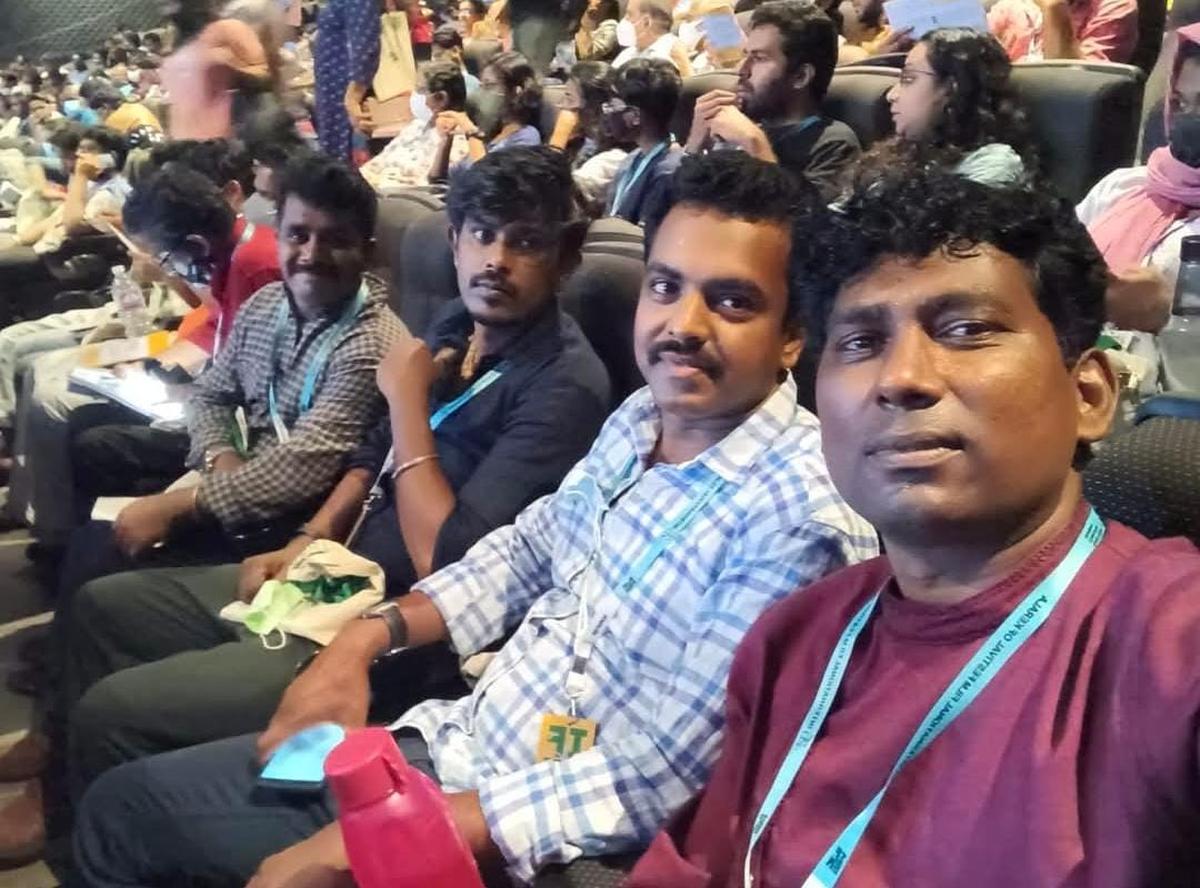 Ashok Kumar (second from right) with his friends at one of the screenings of the IFFK