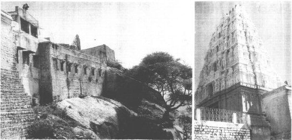 A view of the sanctum sanctorum and gopuram of the Sri Lakshmi Narasimha Swamy temple on Yadagirigutta. The temple was renovated and inaugurated in 2022. 