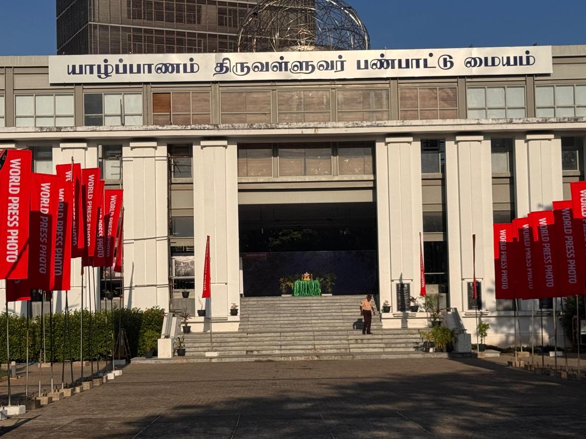 The newly installed name board at the Cultural Centre in Jaffna reads ‘Yazhpanam [Jaffna] Thiruvalluvar Cultural Centre. 