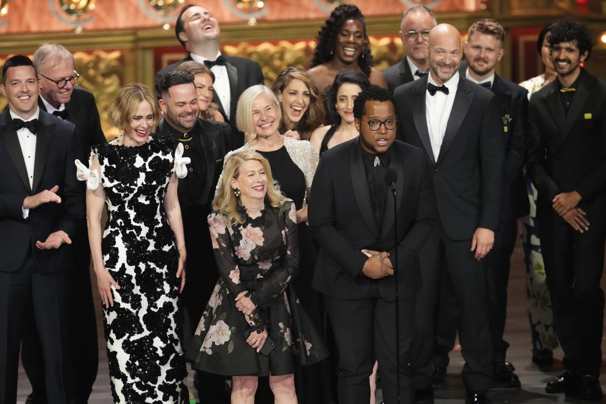 Branden Jacobs Jenkins and members of the company of 'Appropriate' accept the award for best revival of a play during the 77th Tony Awards on Sunday, June 16, 2024, in New York. Branden Jacobs Jenkins and members of the company of 'Appropriate' accept the award for best revival of a play during the 77th Tony Awards on Sunday, June 16, 2024, in New York.