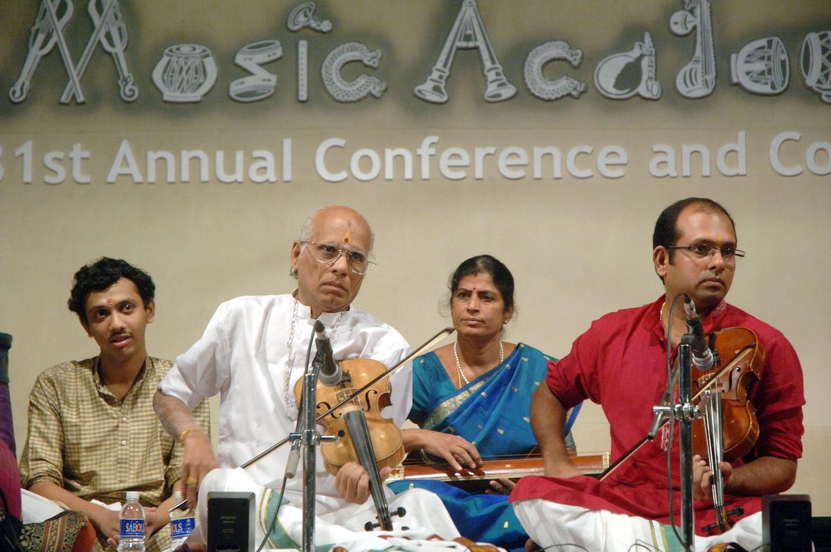 Violin performance by V.V. Subramaniam and V.V.S. Murari at The Music Academy in Chennai on December 18, 2007.  