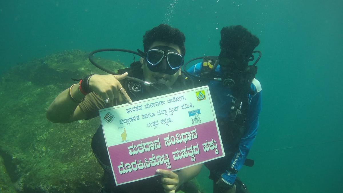 Unique underwater voter awareness campaign by scuba divers near Netrani island for Karnataka Assembly elections