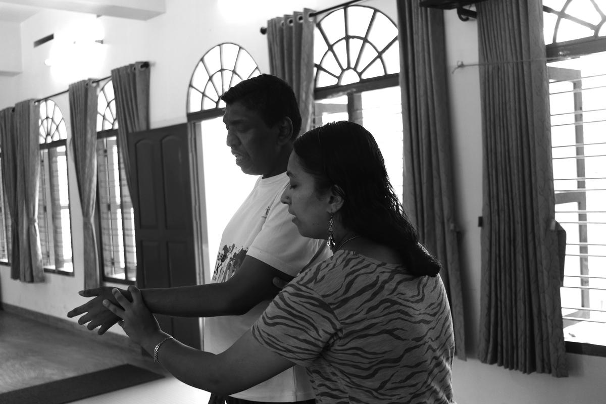 Participant in 3B frame, a community theater workshop for blind challenge held in Thiruvananthapuram