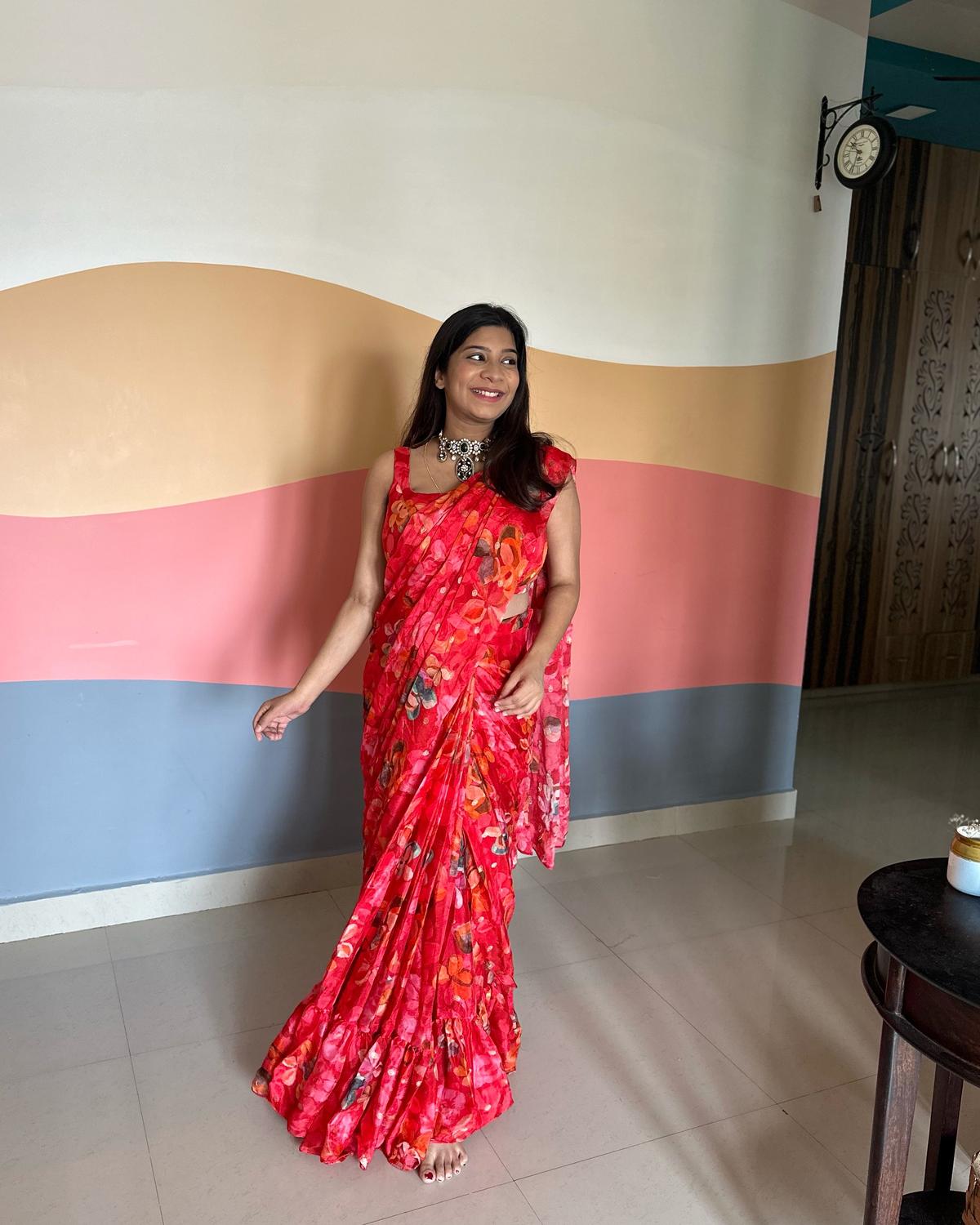 Subhiksha Venkat in a ready to wear sari