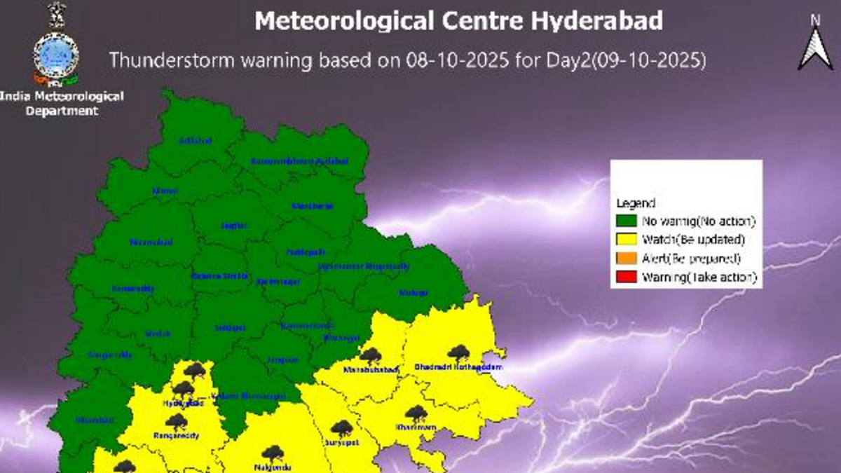 Telangana Weather October 9 | Thunderstorm forecast for 12 districts