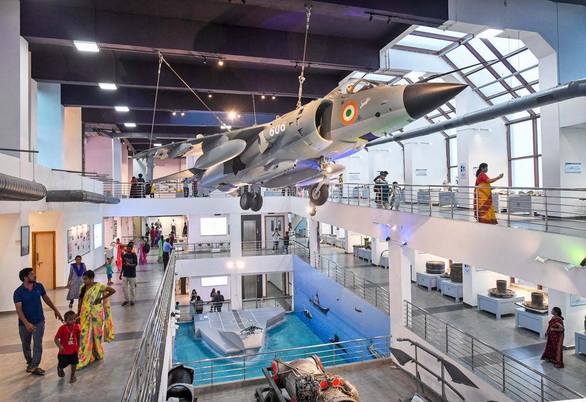 A view of the British-made reconnaissance and attack aircraft at the recently opened Sea Harrier Museum on Beach Road in Visakhapatnam.  
