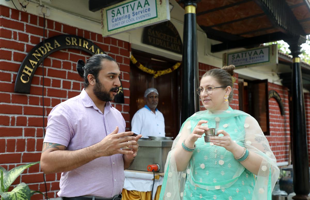 People having coffee at Sattvaa catering service’s canteen at Krishna Gana Sabha in Chennai