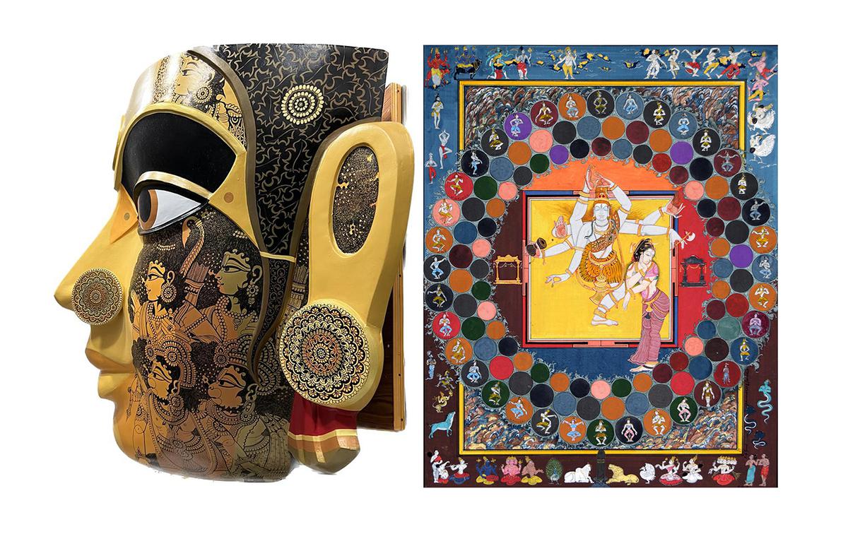 Mask by Nagesh Goud and a painting by R Giridhar Gowd