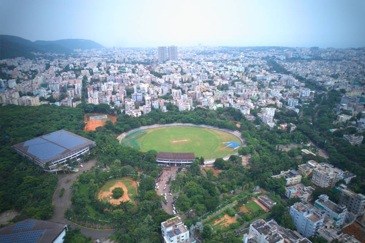 An aerial view of the Port Stadium in Akkayapalem in Visakhapatnam.
