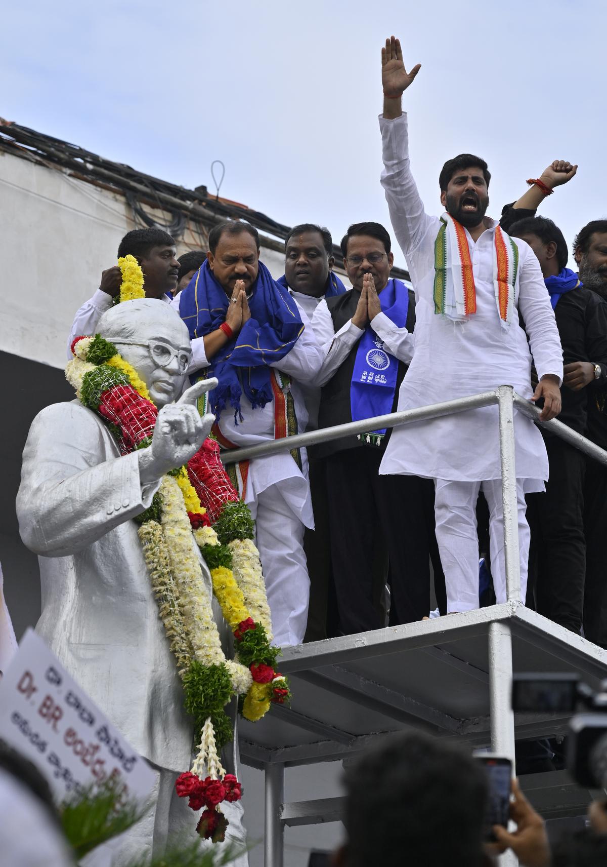 Congress leaders at a massive protest rally in Hyderabad on Tuesday.