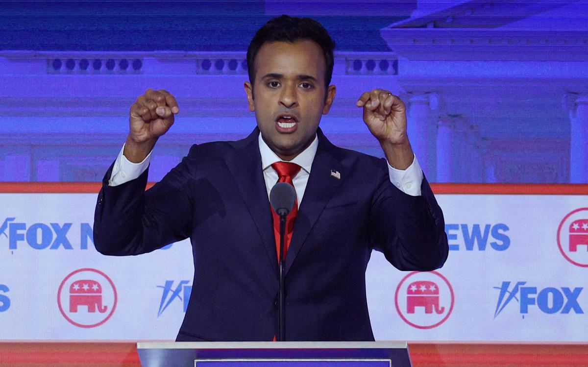 File picture of Vivek Ramaswamy speaking at the first Republican candidates’ debate of the 2024 U.S. presidential campaign in Milwaukee, Wisconsin, U.S. August 23, 2023. 