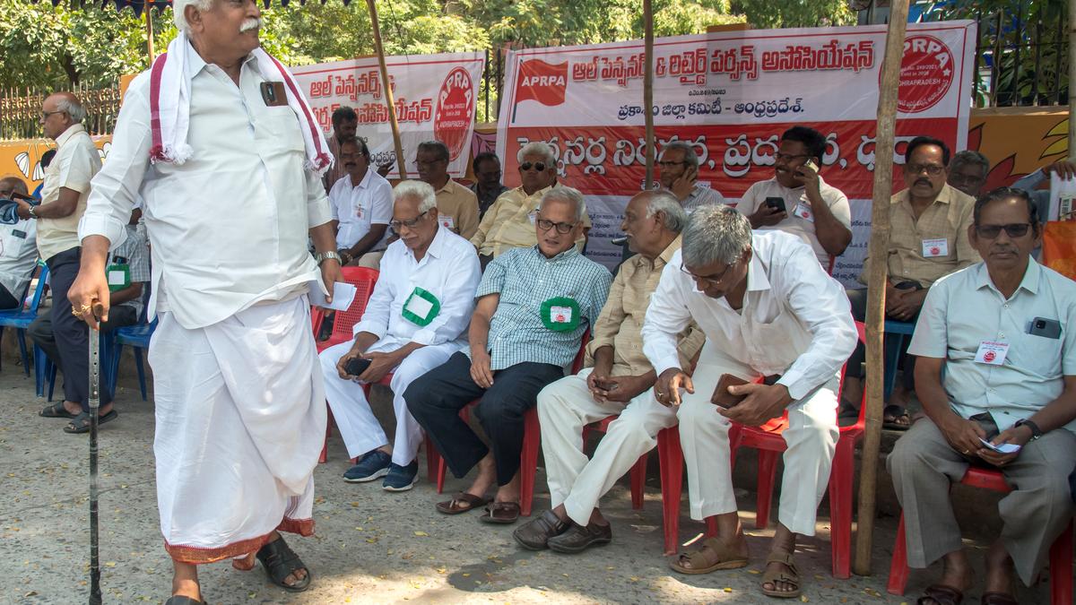Pensioners stage protest over pending arrears in Ongole
