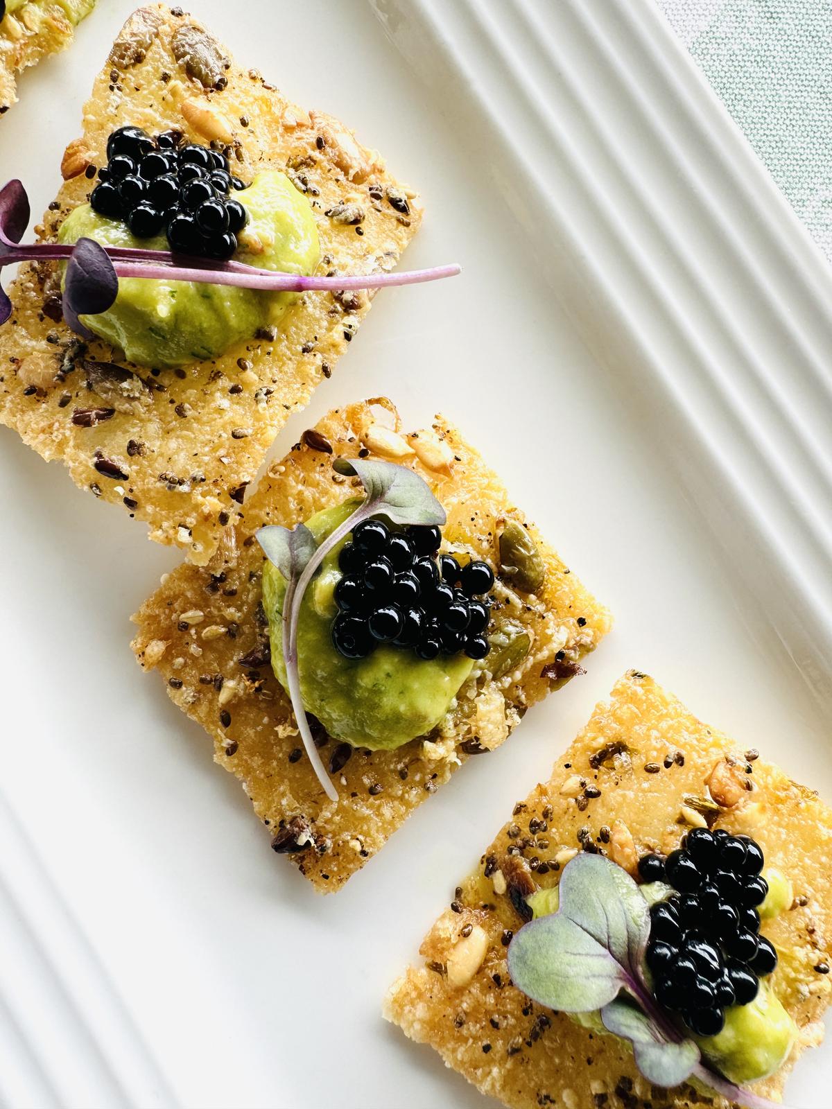 Potato pave with a garnish of balsamic caviar 