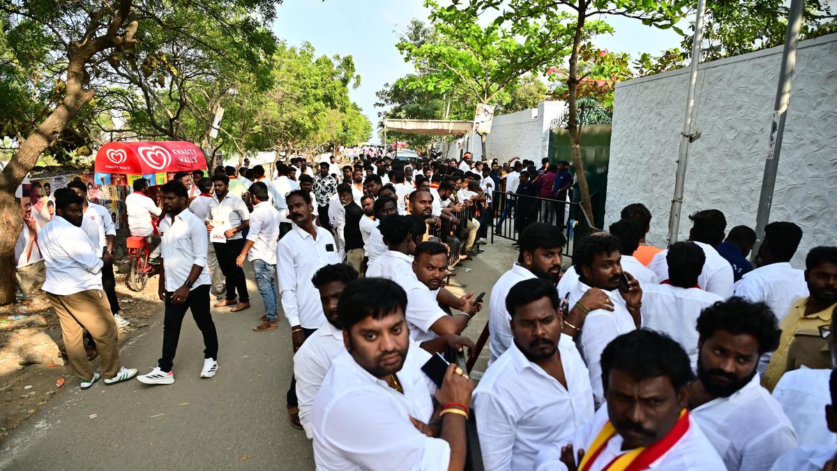 Panaiyur residents oppose as TVK cadre gather at party headquarters to collect poll papers