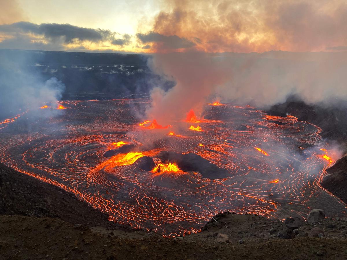 This handout image provided by US Geological Survey (USGS) on June 7, 2023, shows Kilauea erupting from the Halemaumau summit crater within a closed area of Hawai’i Volcanoes National Park in Hawaii. One of the world’s most active volcanoes has erupted again, with lava spewing from Kilauea in Hawaii on Wednesday. 