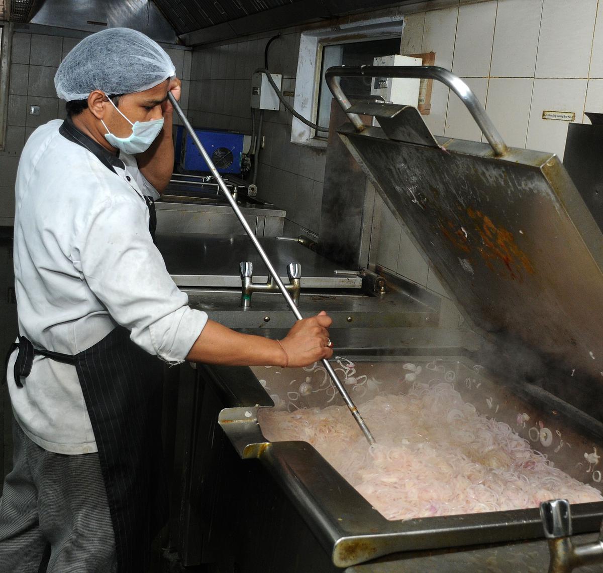 Food being prepared at IRCTC's central kitchen in Noida in July 2015. 