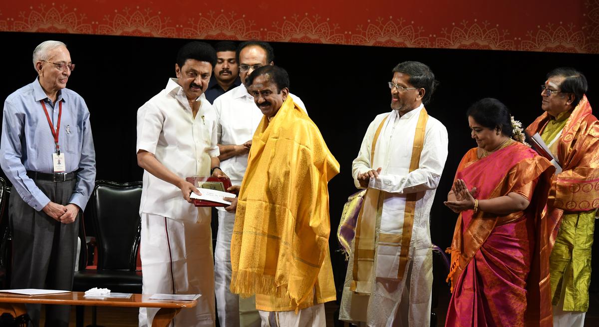 Chief Minister MK Stalin at the 96th annual convention and concert at Sangeet Academy, Chennai.