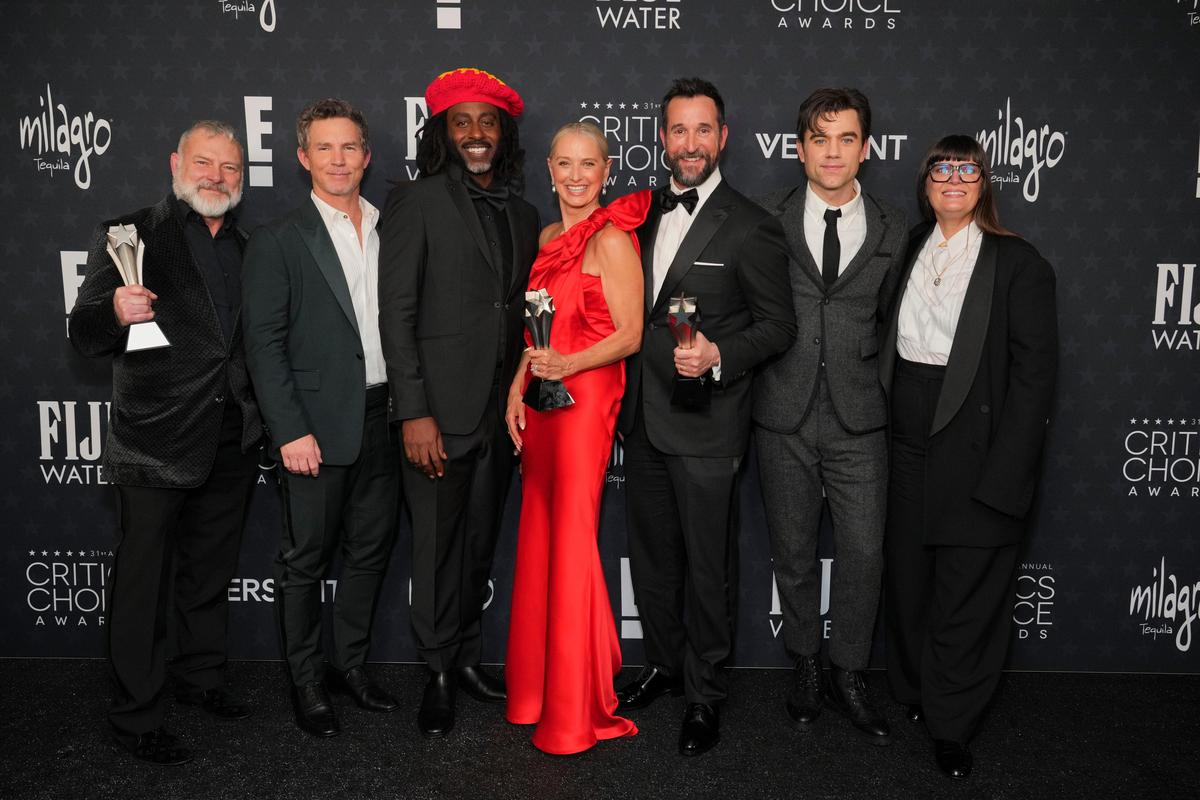 R. Scott Gemmill, from left, Shawn Hatosy, Damian Marcano, Katherine LaNasa, winner of the award for best supporting actress in a drama series for 'The Pitt,' Noah Wyle, winner of the award for best actor in a drama series for 'The Pitt', Patrick Bell, and Amanda Marsalis pose with the award for best drama series for 'The Pitt' in the press room during the 31st Annual Critics Choice Awards on Sunday, Jan. 4, 2026, at The Barker Hanger in Santa Monica, Calif. (Photo by Jordan Strauss/Invision/AP) R. Scott Gemmill, from left, Shawn Hatosy, Damian Marcano, Katherine LaNasa, winner of the award for best supporting actress in a drama series for 'The Pitt,' Noah Wyle, winner of the award for best actor in a drama series for 'The Pitt', Patrick Bell, and Amanda Marsalis pose with the award for best drama series for 'The Pitt' in the press room during the 31st Annual Critics Choice Awards on Sunday, Jan. 4, 2026, at The Barker Hanger in Santa Monica, Calif. (Photo by Jordan Strauss/Invision/AP)