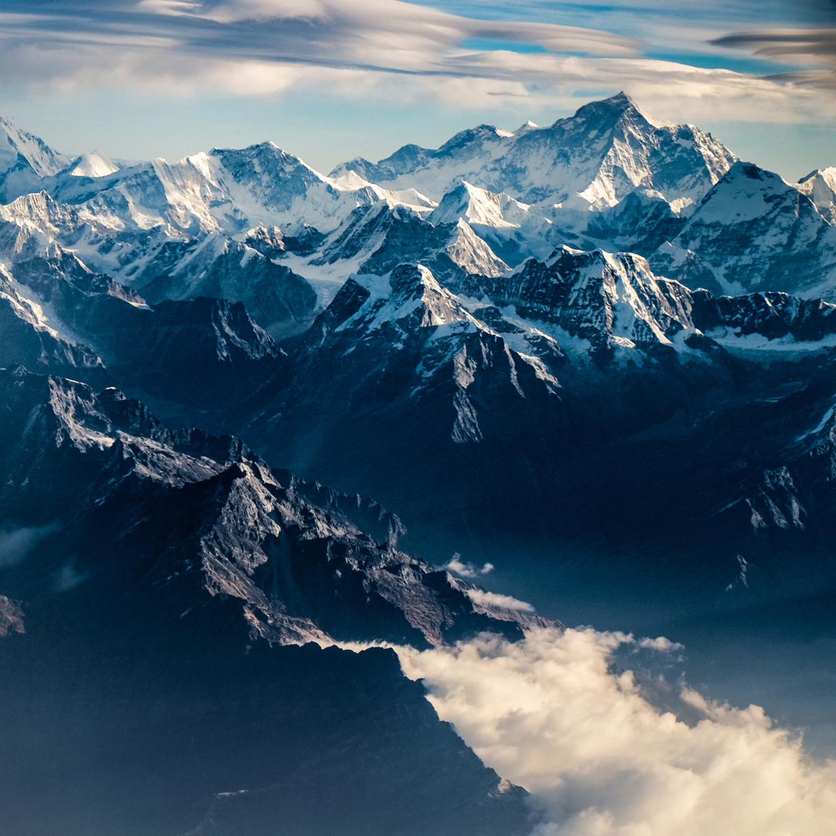 An aerial view of the Himalayas.