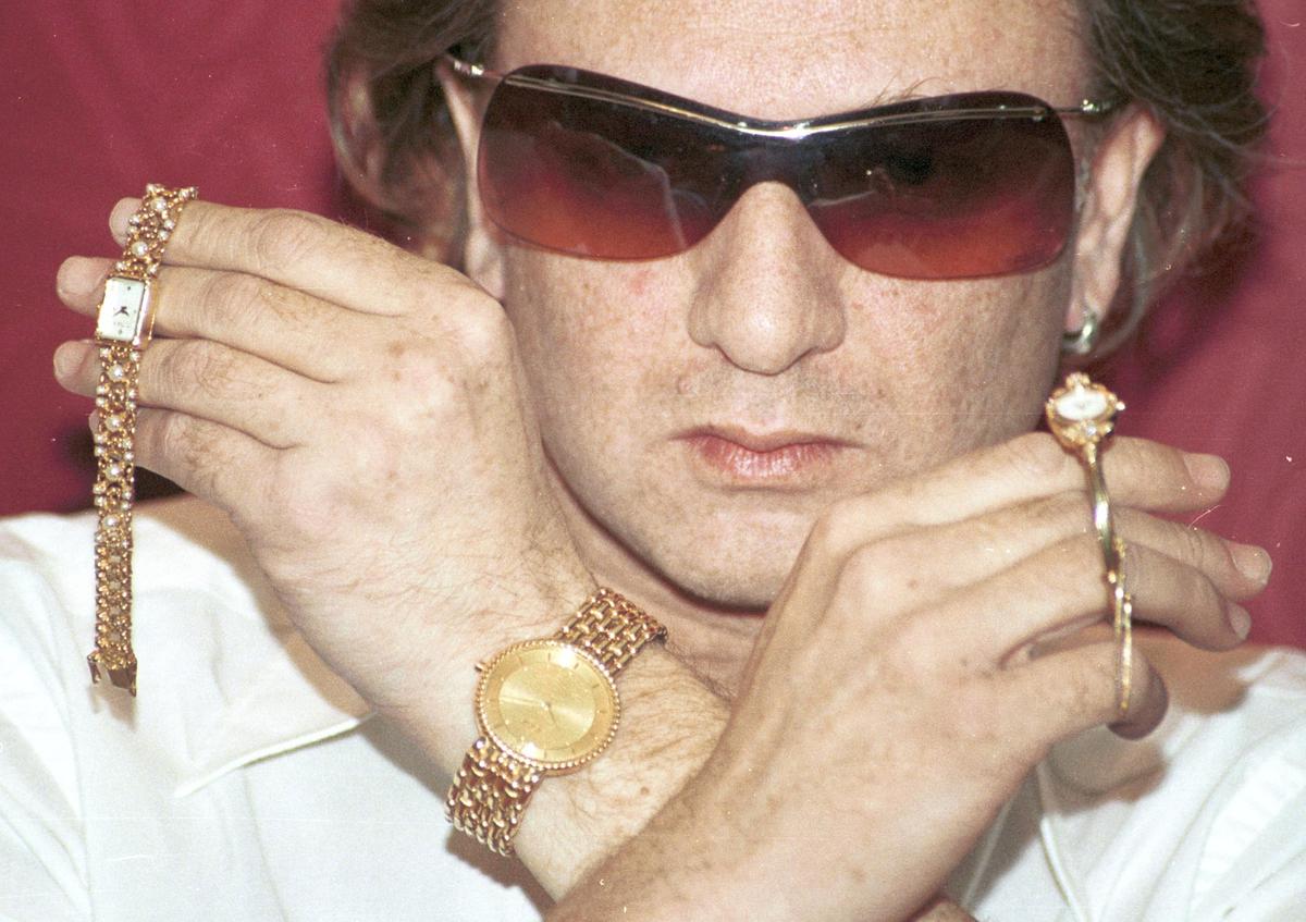 Rohit Bal with the luxury watches he designed for Titan in 2003.