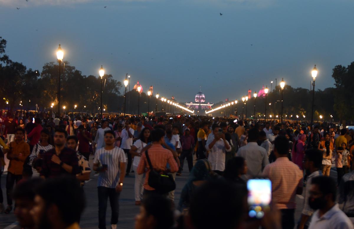 People walking on Kartavya Path on Sunday evening.