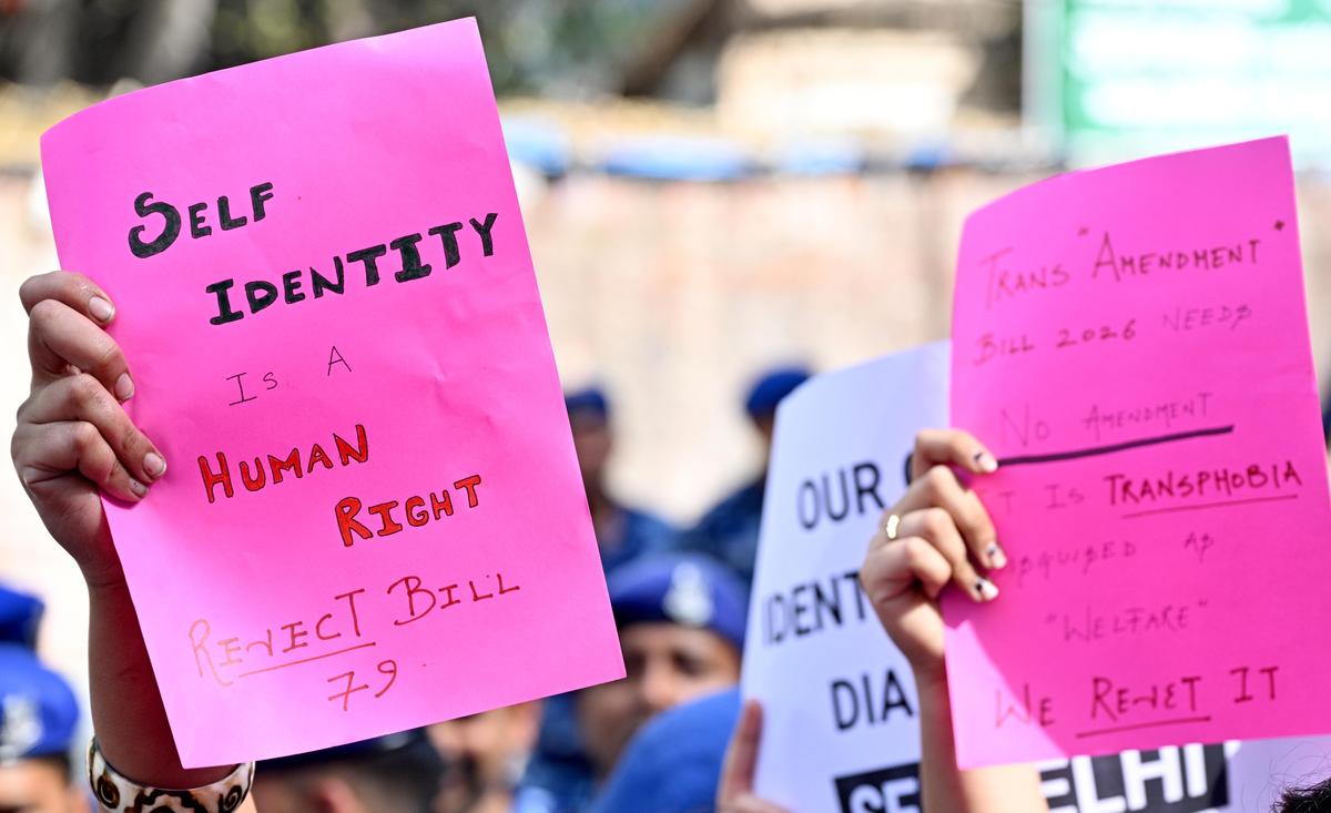 Members of Students’ Federation of India and transgender communities stage protests against the Bill.