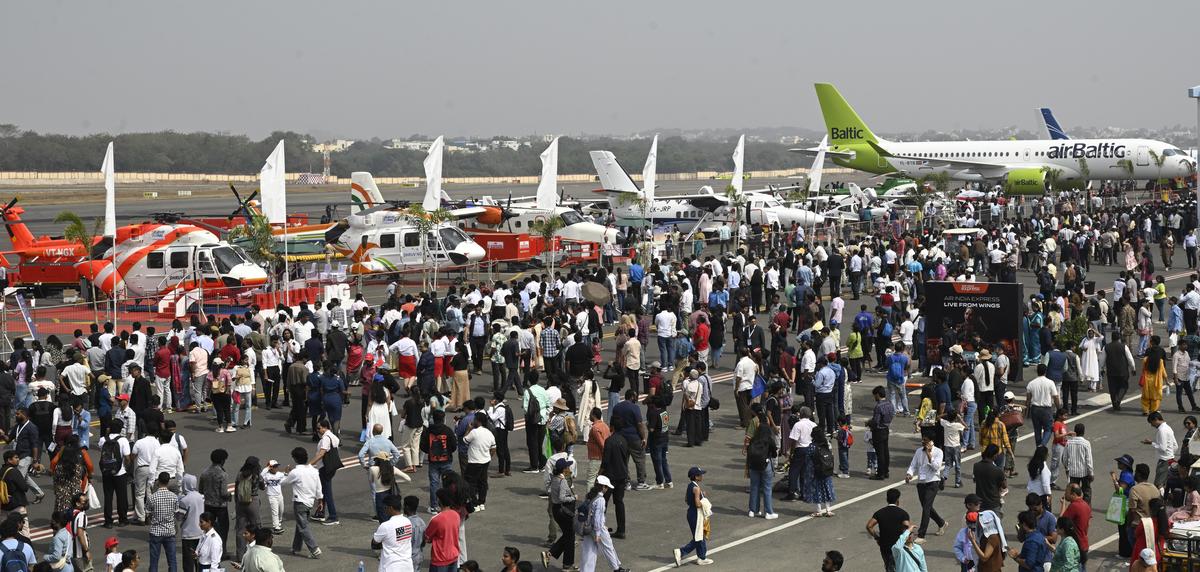 A view of aircrafts showcased at the Wings India 2026 organised at Begumpet Airport in Hyderabad on Friday ( January 30, 2026)