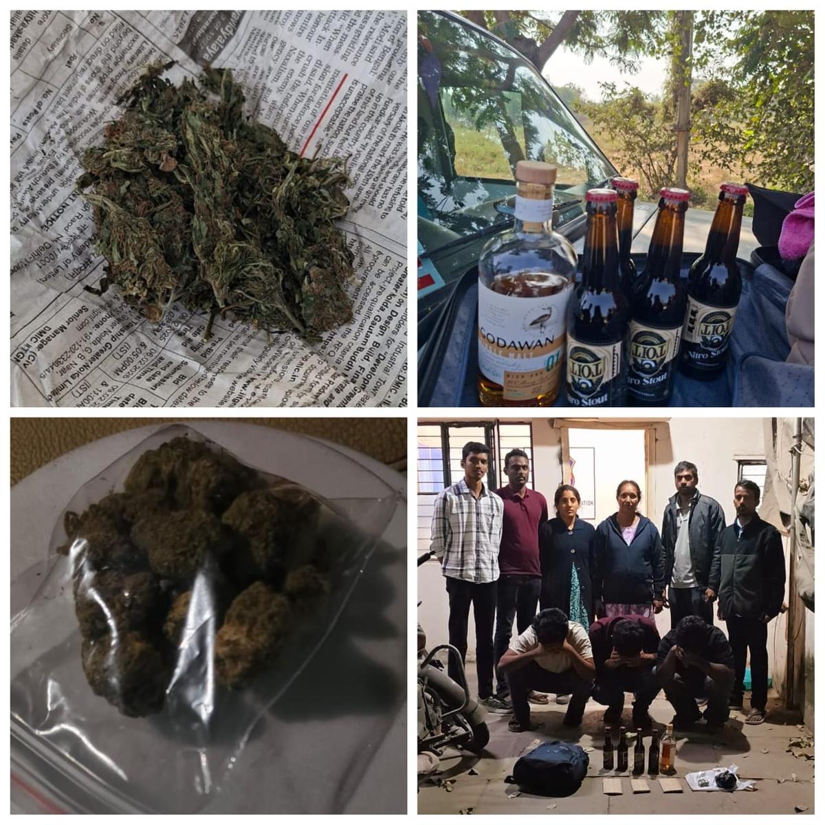 Excise officials intercept individuals transporting OG Kush, ganja and NDPL liquor sourced from Karnataka on a bus from Bengaluru to Hyderabad 